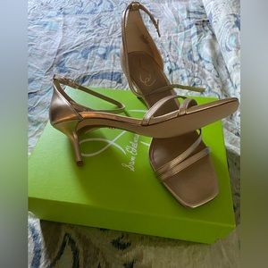 Gold leather dress ankle strap 2 inch heel